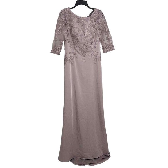 LA FEMME 29251 Floral Appliqué Jersey Column Gown Size 8 NWT Light Mauve 00001 - Picture 6 of 6